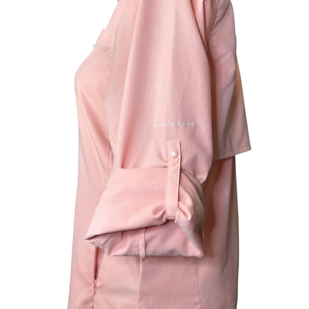 Columbia PFG Omni-Shade Peach Pink Long Sleeve Fishing Shirt S Roll Tab Sleeves - Picture 5 of 8